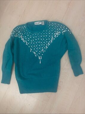 Vintage Primo Silk & Angora Blend Faux Pearl Embellished Sweater